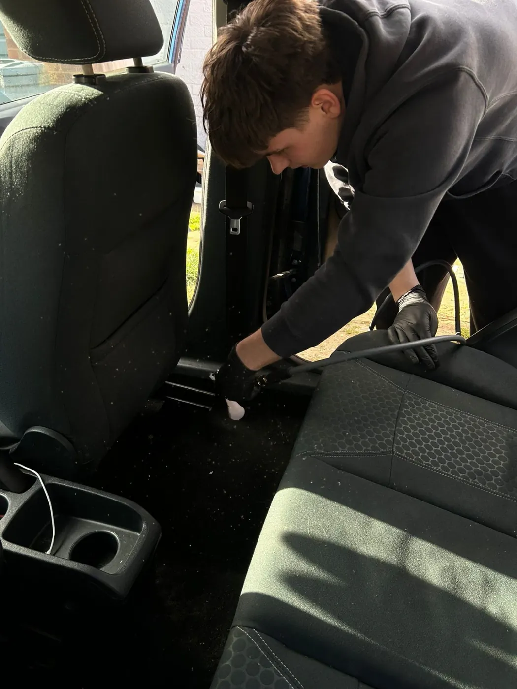 Interior seats being deep cleaned
